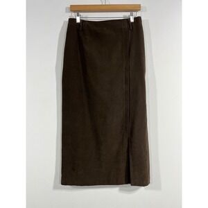 Liz Claiborne 90s Minimalist Faux Suede Maxi Skirt Women 10 Brown Preppy Western